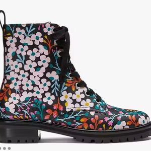 Kate Spade Jemma Floral Print Combat Boots | Lace-Up Ankle Booties | Pink Green